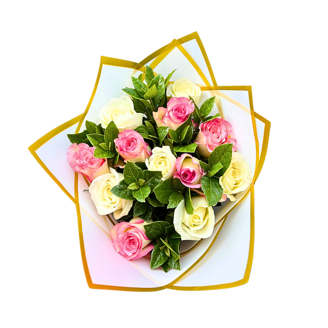 12 Pink and White Rose Arrangement - Jihaans Flower Emporium