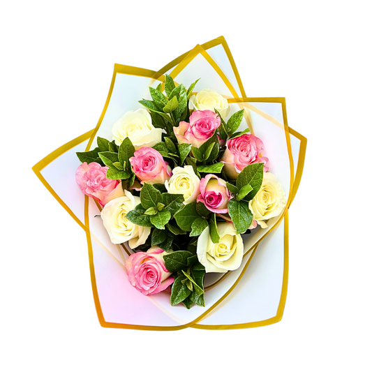 12 Pink and White Rose Arrangement - Jihaans Flower Emporium