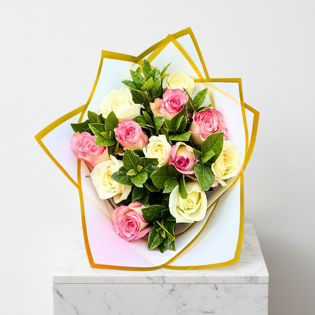 12 Pink and White Rose Arrangement - Jihaans Flower Emporium