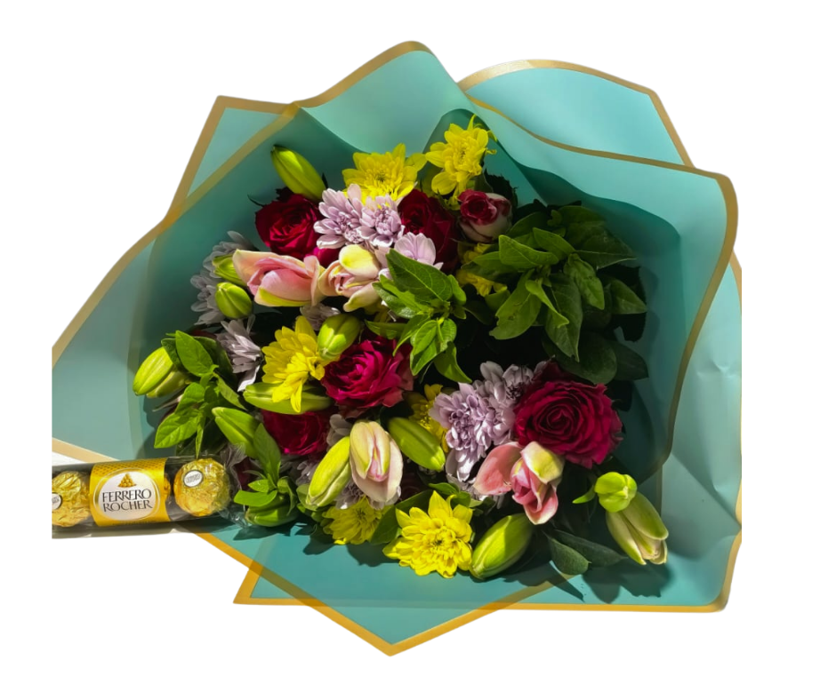 The Fairytale arrangement and 3 piece Ferrero Rocher - Jihaans Flower Emporium