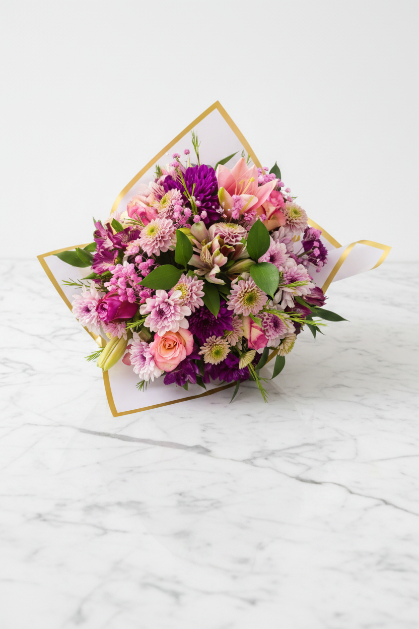 Pink floral arrangement in a Pretty Petals gift box with fresh flowers, perfect for gifting from My Store.