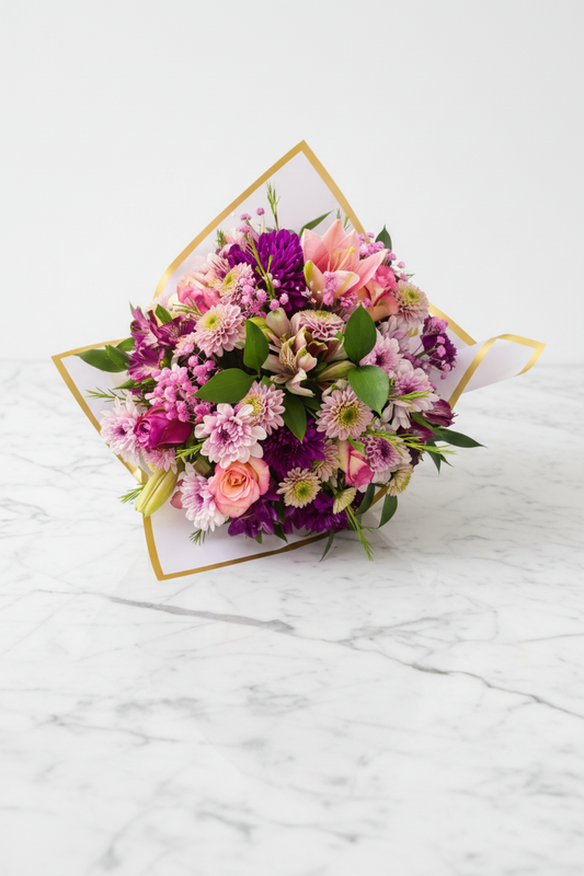 Pink floral arrangement in a Pretty Petals gift box with fresh flowers, perfect for gifting from My Store.