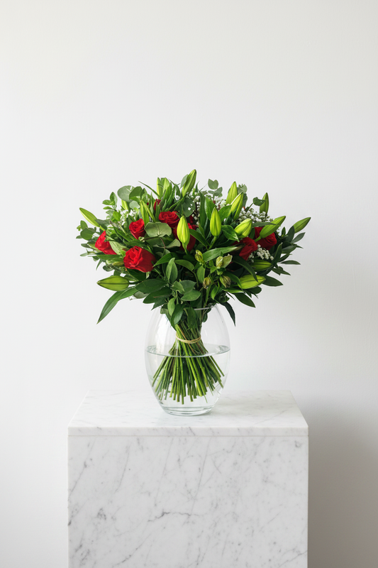 Large floral arrangement in a vase by Dream Loving, featuring colorful flowers and greenery, perfect for home decor.