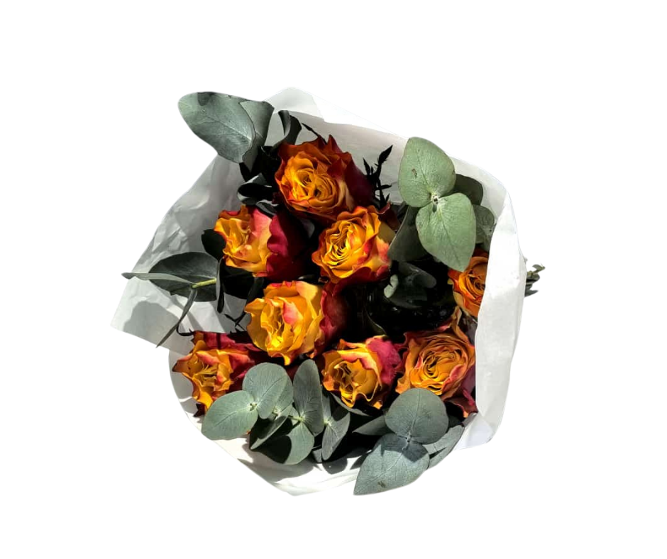 Orange Roses and PennyGum - Jihaans Flower Emporium