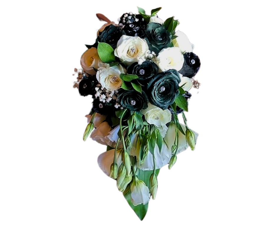 Emerald Green and Black Bride / Bridesmaid - hanging - Bouquet - Jihaans Flower Emporium