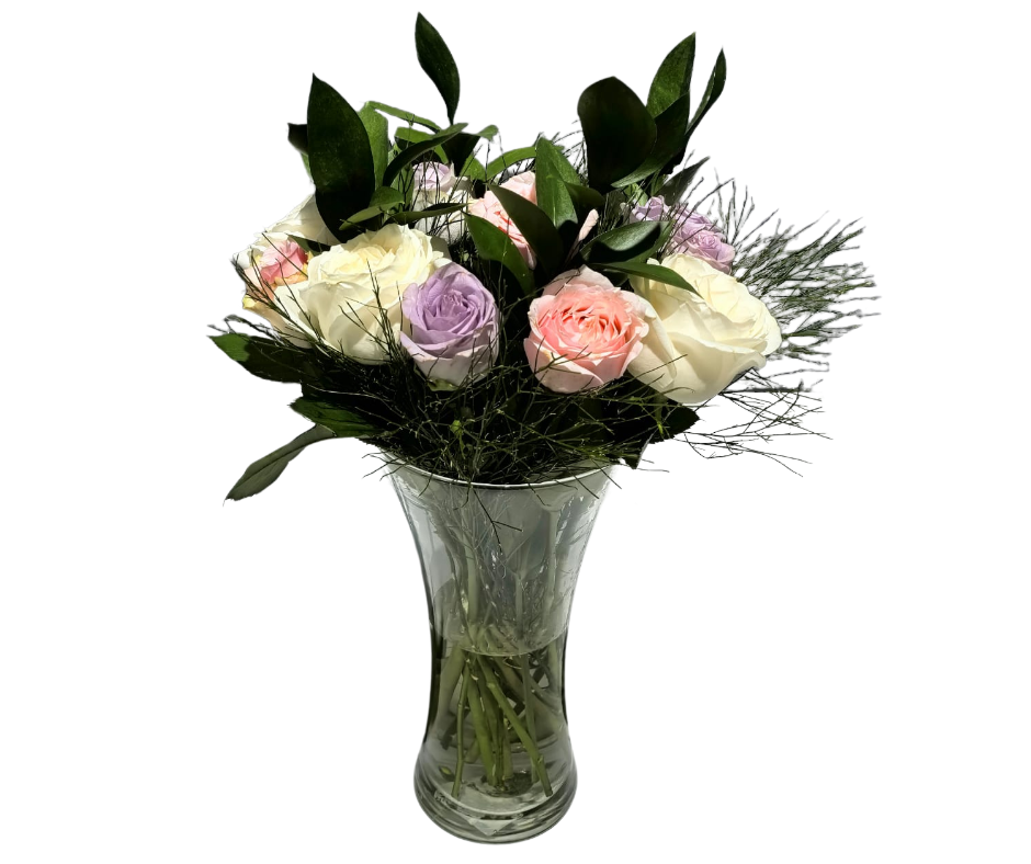 Pastal Roses Arrangement (with vase) - Jihaans Flower Emporium