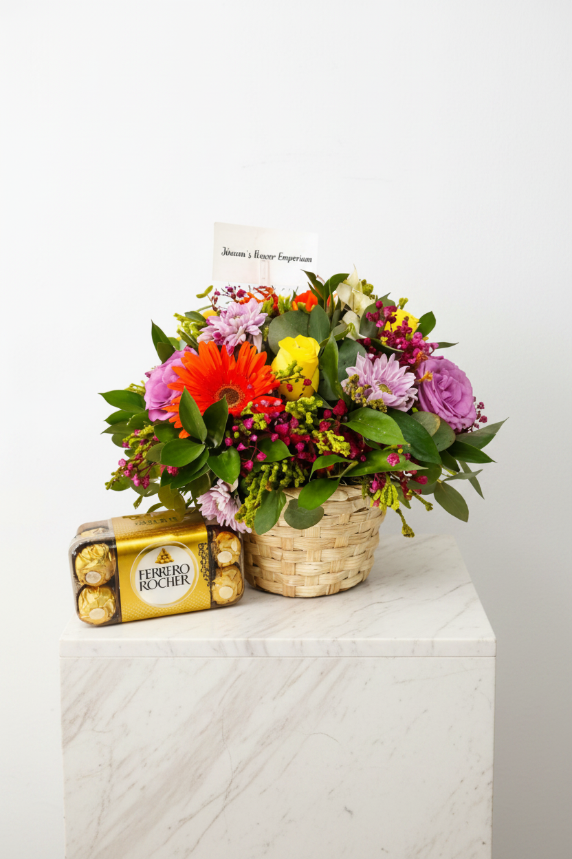 Assorted Ferrero truffles in a gift basket, featuring 16 chocolates from My Store's edible gift collection.