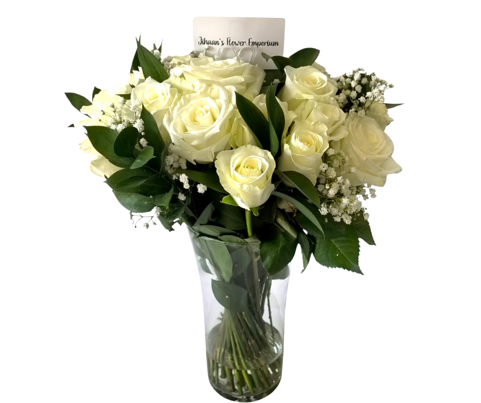 20 White Roses Arrangement (with vase) - Jihaans Flower Emporium