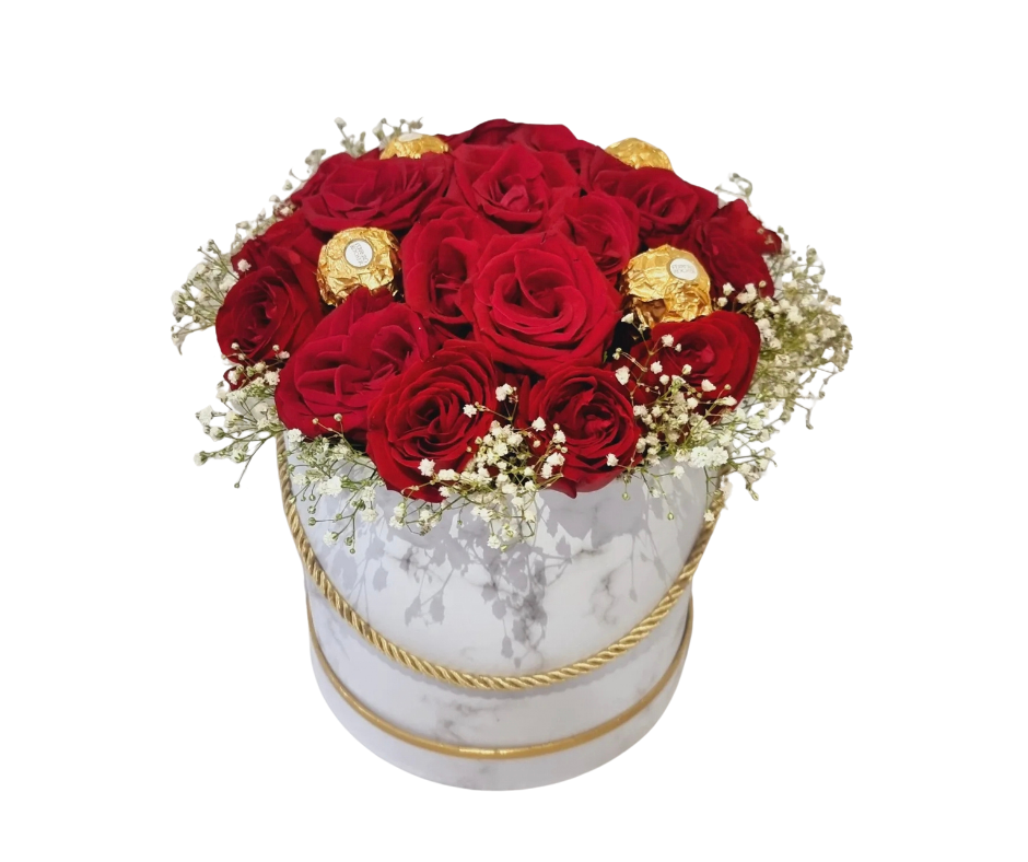 White and Red Floral Bucket - Jihaans Flower Emporium