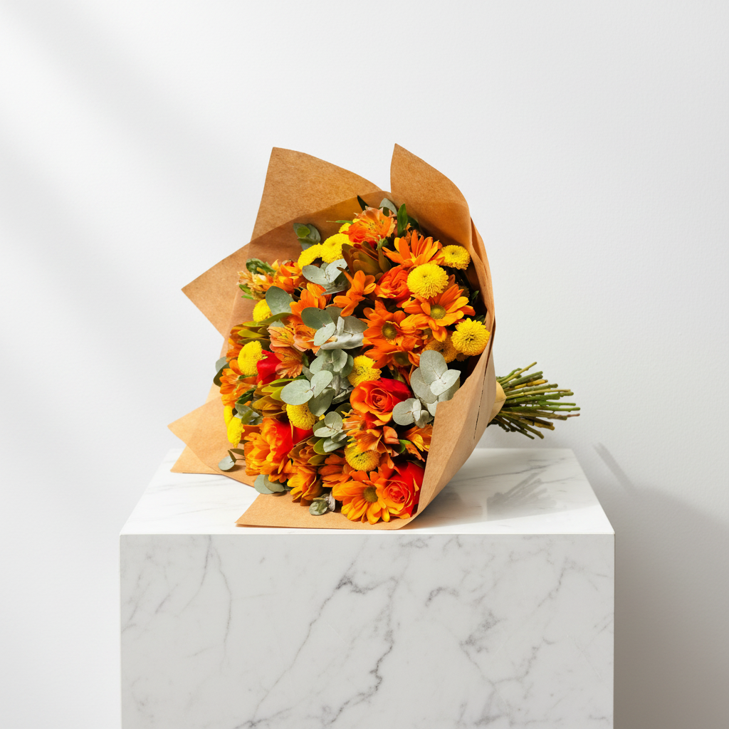 Autumn Glow burst featuring warm orange, red, and gold hues with leaves, showcasing vibrant fall colors and seasonal beauty.