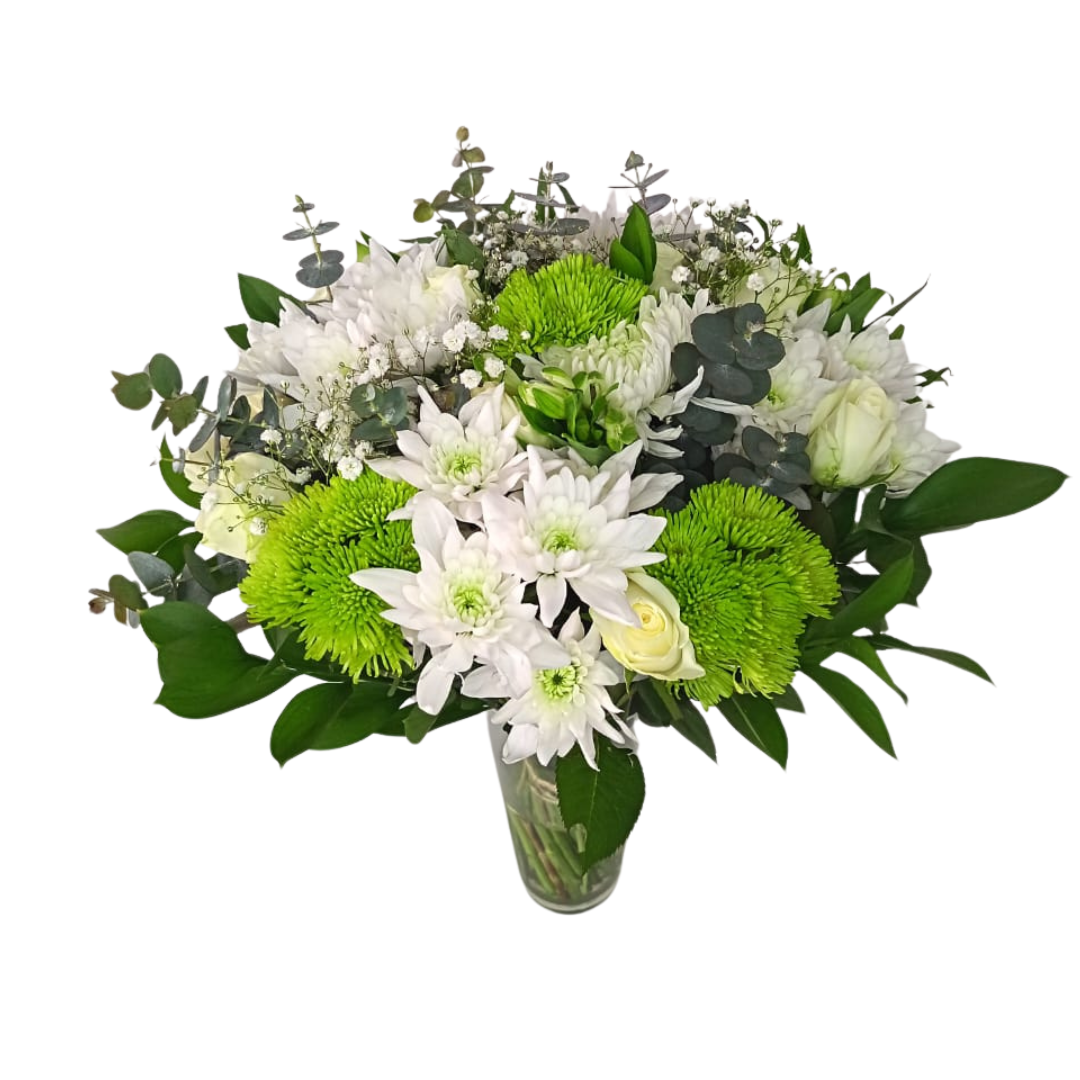 White Sympathy Bunch ( with vase ) - Jihaans Flower Emporium