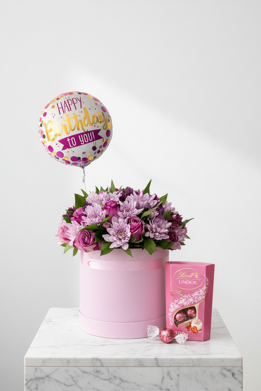 Elegant Bloom gift set from Jihaans Flower Emporium featuring beautifully arranged floral gifts in a stylish presentation.
