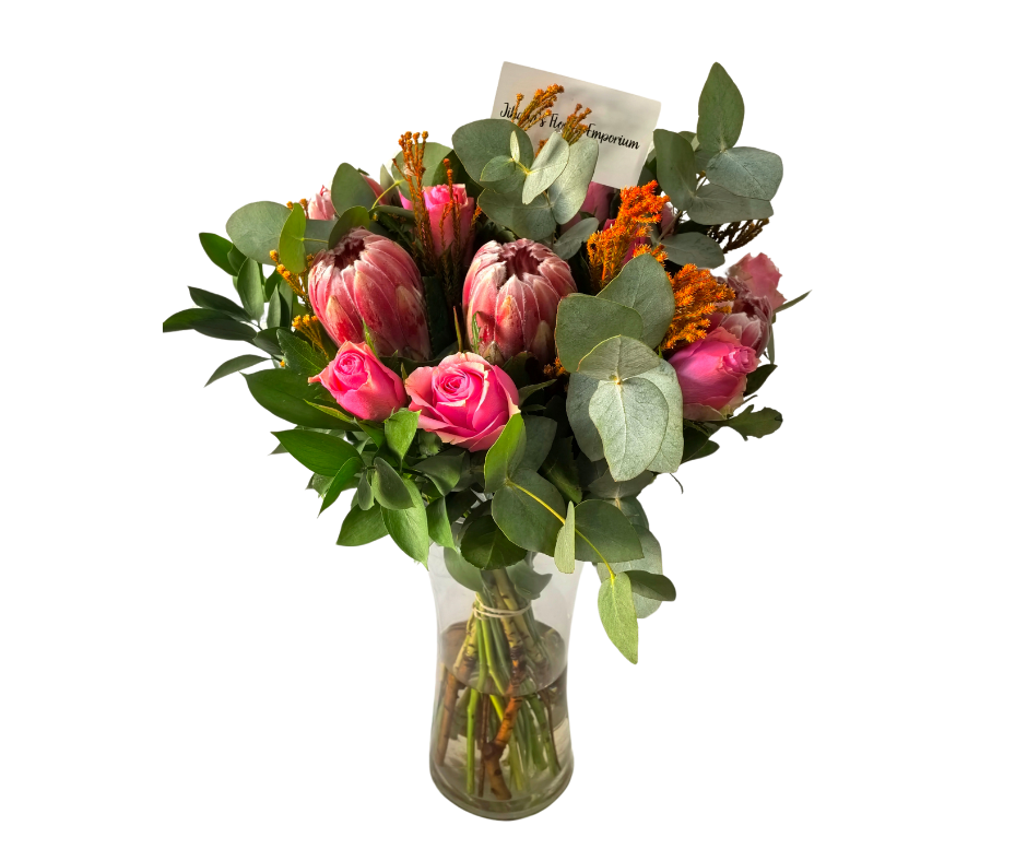 Protea Rose Bunch (with vase) - Jihaans Flower Emporium
