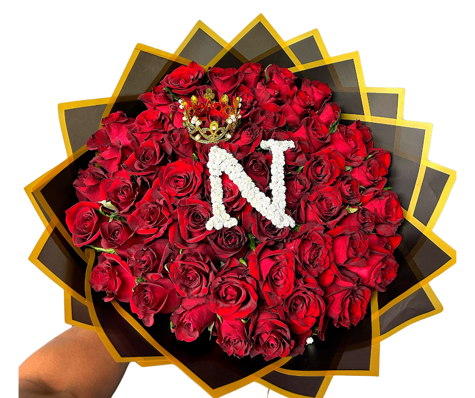 60 Stem Roses (with one Letter) - Choose your own Colour - Jihaans Flower Emporium