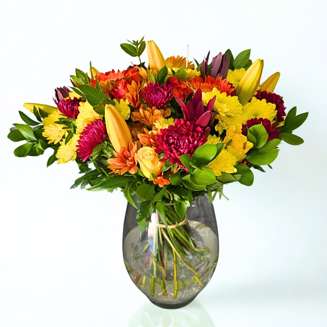 Sunset carnival Arrangement (with vase) - Jihaans Flower Emporium