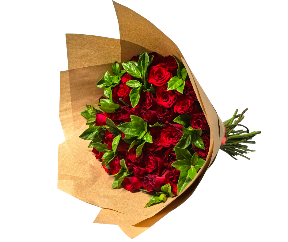 30 Stem Red Roses with greenery - Jihaans Flower Emporium