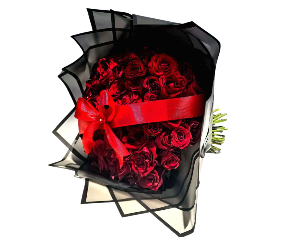 50 Red Roses with Red Bow – A Grand Romantic Gesture - Jihaans Flower Emporium