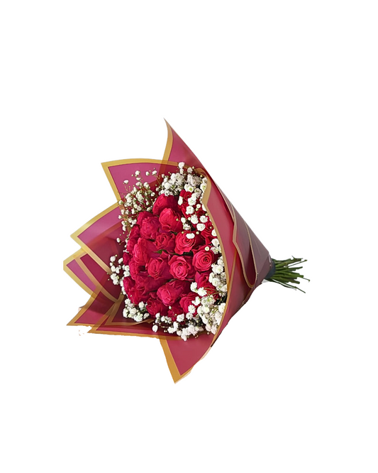 20 stem Cerise Roses with touches of babies breath