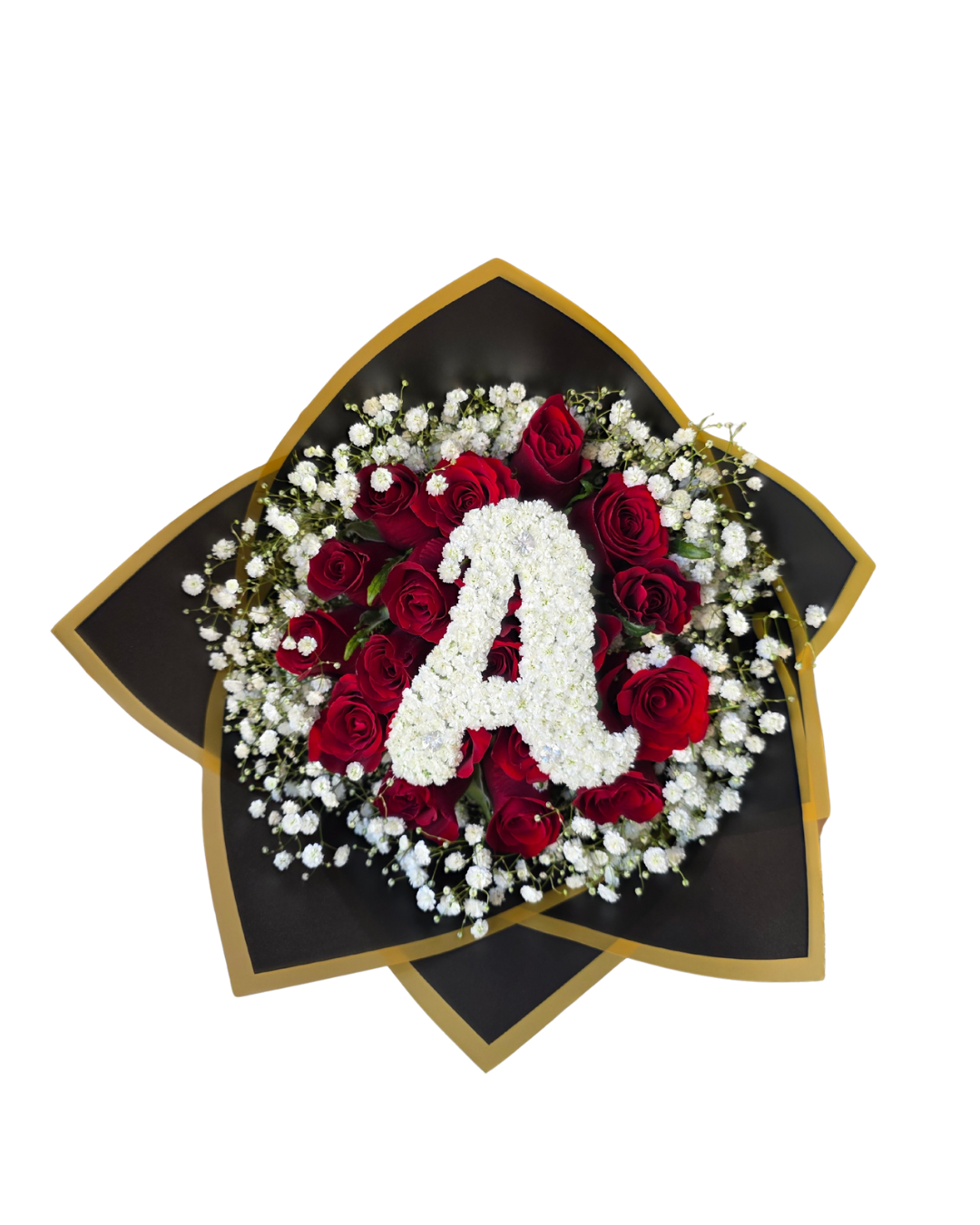 20 Stem Roses and Babies Breath (with one Letter) - Choose your own Colour