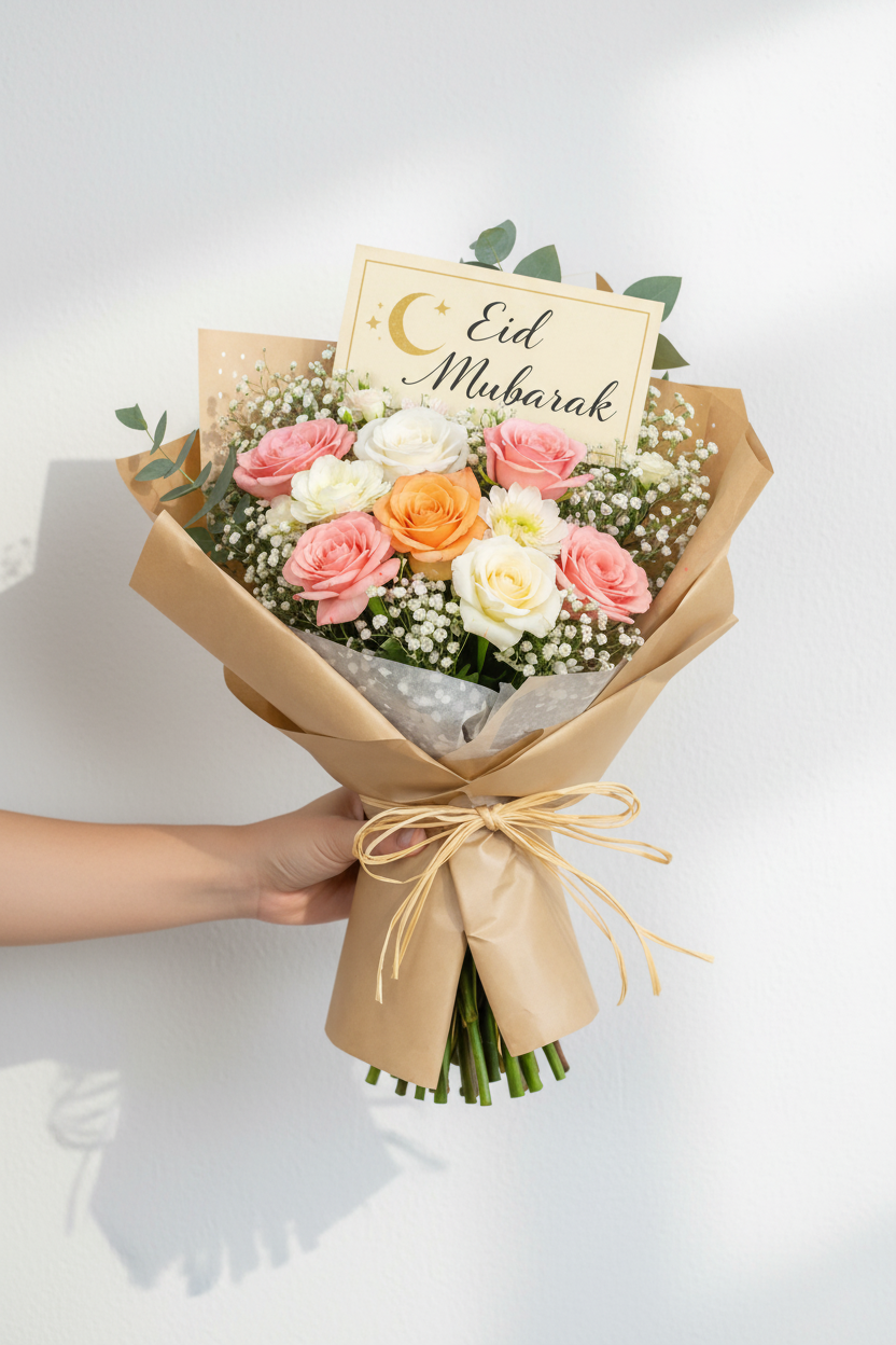 Jihaans Flower Emporium Eid Pastal Rose Bouquet featuring soft pastel pink roses arranged in a lush floral display