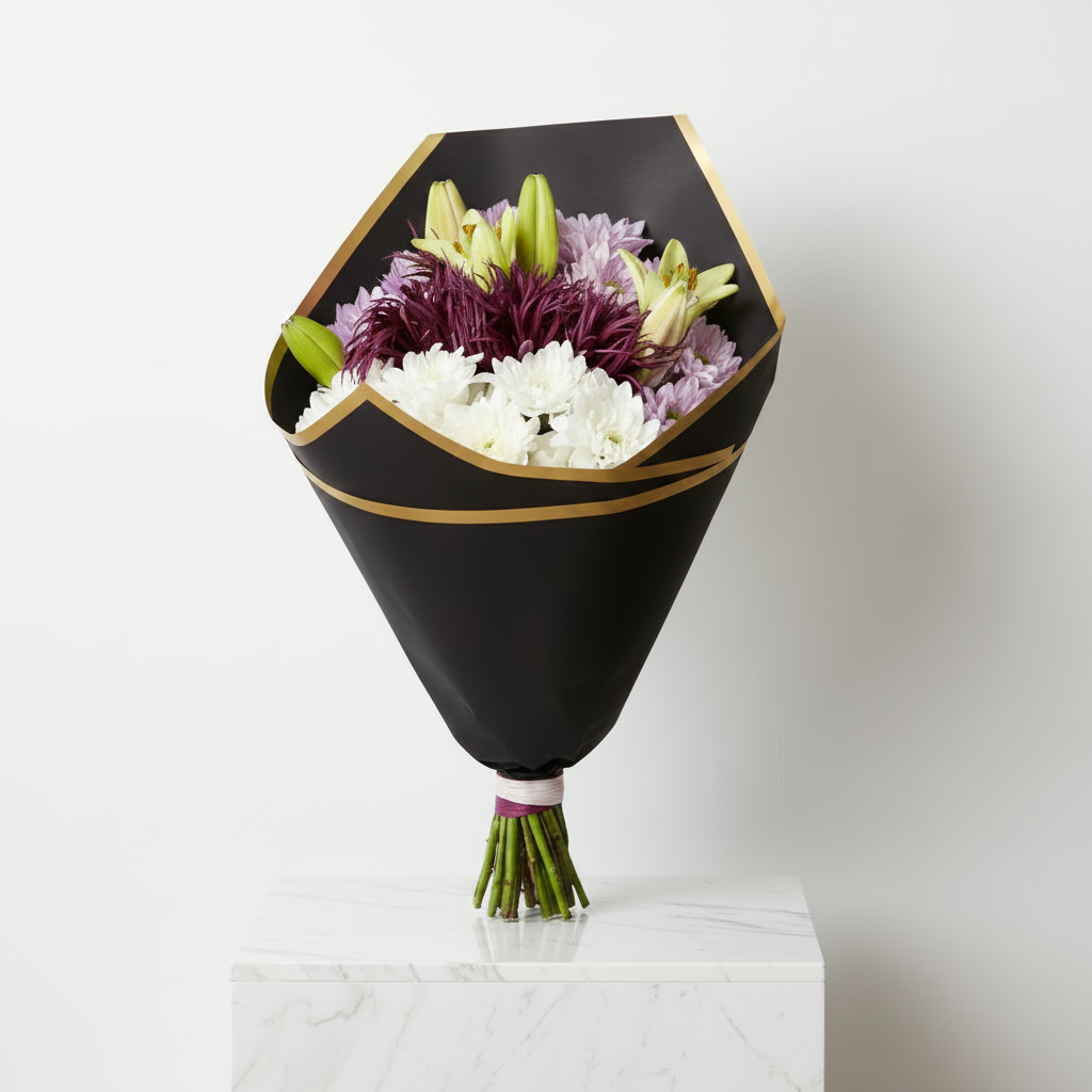 Vivid Wicked Inspired Bunch with colorful flowers and greenery, perfect for floral arrangements and home decor.