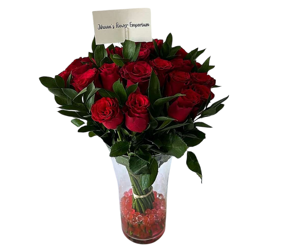 24 Red Roses Arrangement (with vase) - Jihaans Flower Emporium