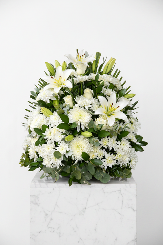 White Upright Funeral Arrangement - Jihaans Flower Emporium