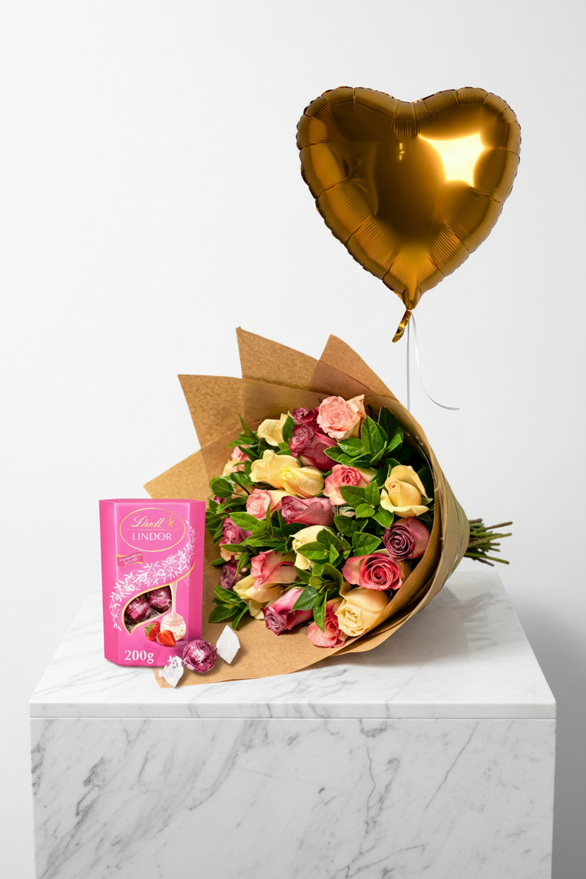 Elegant blush and gold gift box from Jihaans Flower Emporium with floral accents and decorative wrapping.