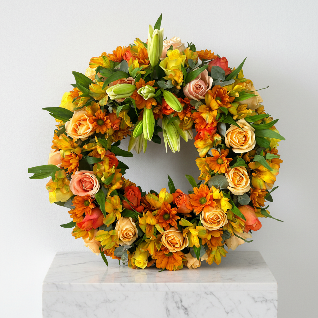 Large Funeral and Sympathy Wreath (Bright Colour Scheme) - Jihaans Flower Emporium