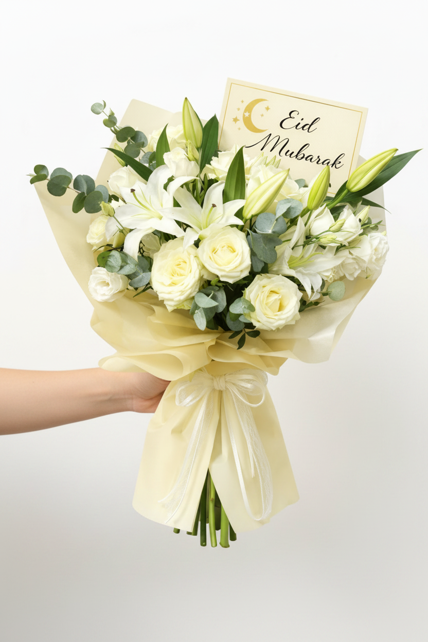 Beautiful Pure Eid Elegance bouquet featuring vibrant, fresh flowers arranged by Jihaans Flower Emporium for special celebrations.