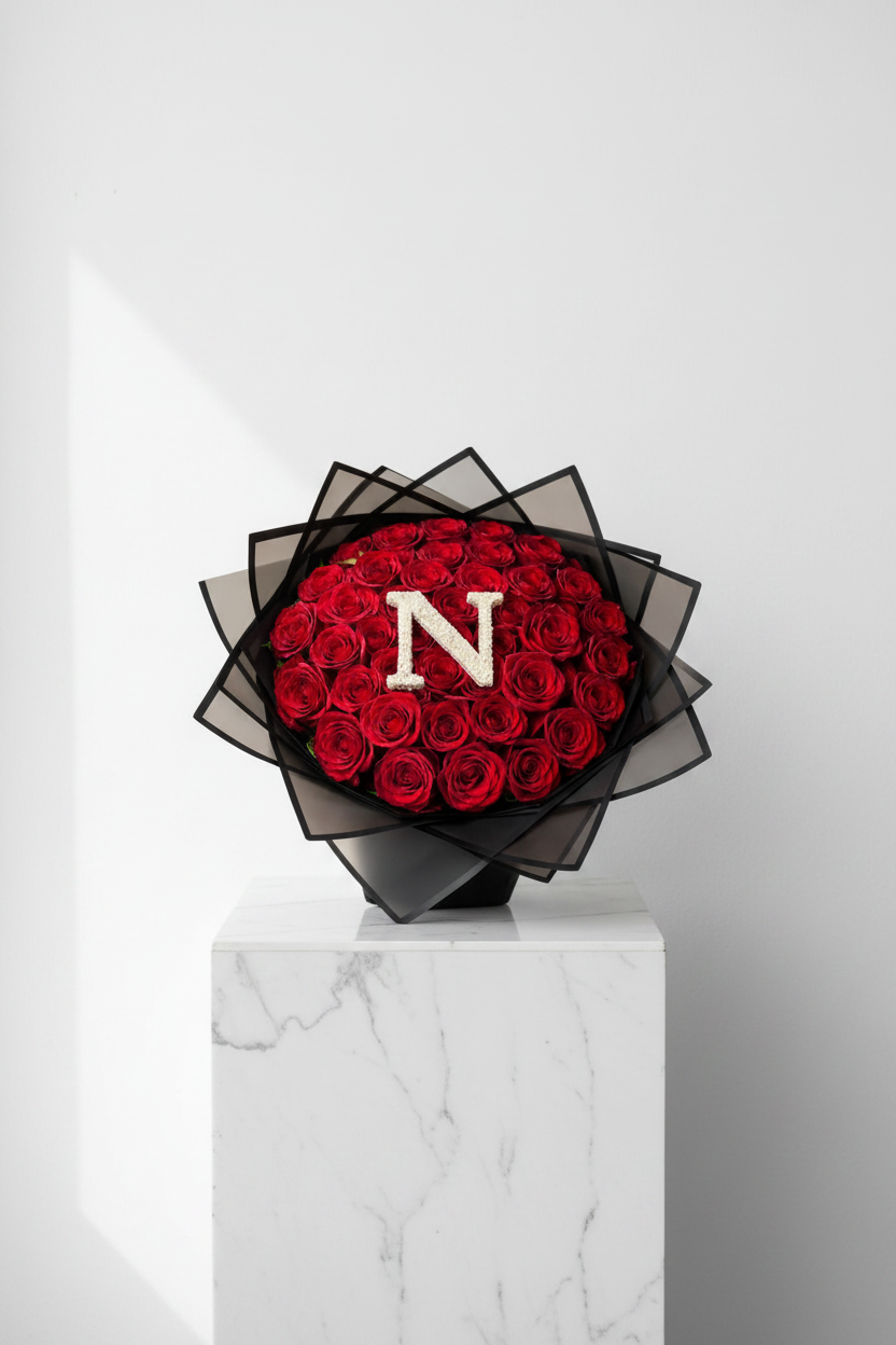 A bouquet of 30 colorful stem roses with a personalized letter, showcasing vibrant roses arranged together.