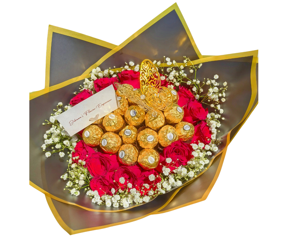 Luxurious 30-Stem Red Rose & Ferrero Rocher Bouquet - Jihaans Flower Emporium
