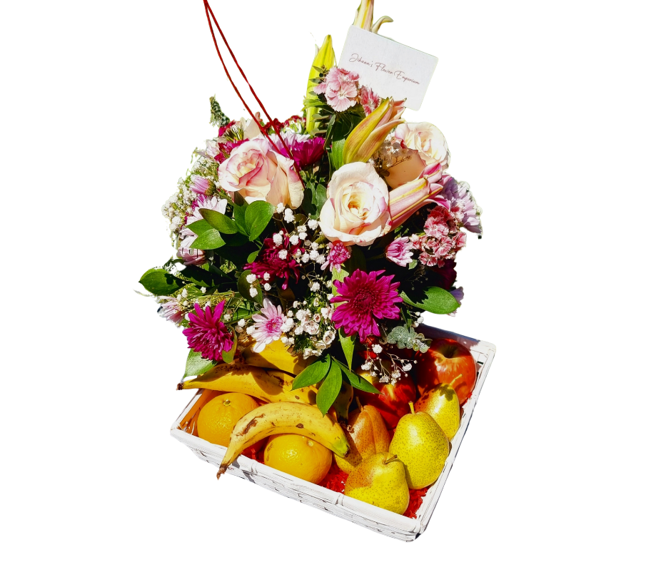 The Fruits of Love basket and Flowers - Jihaans Flower Emporium