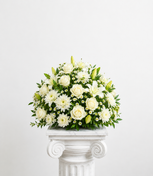 Elegant White Upright Funeral Arrangement