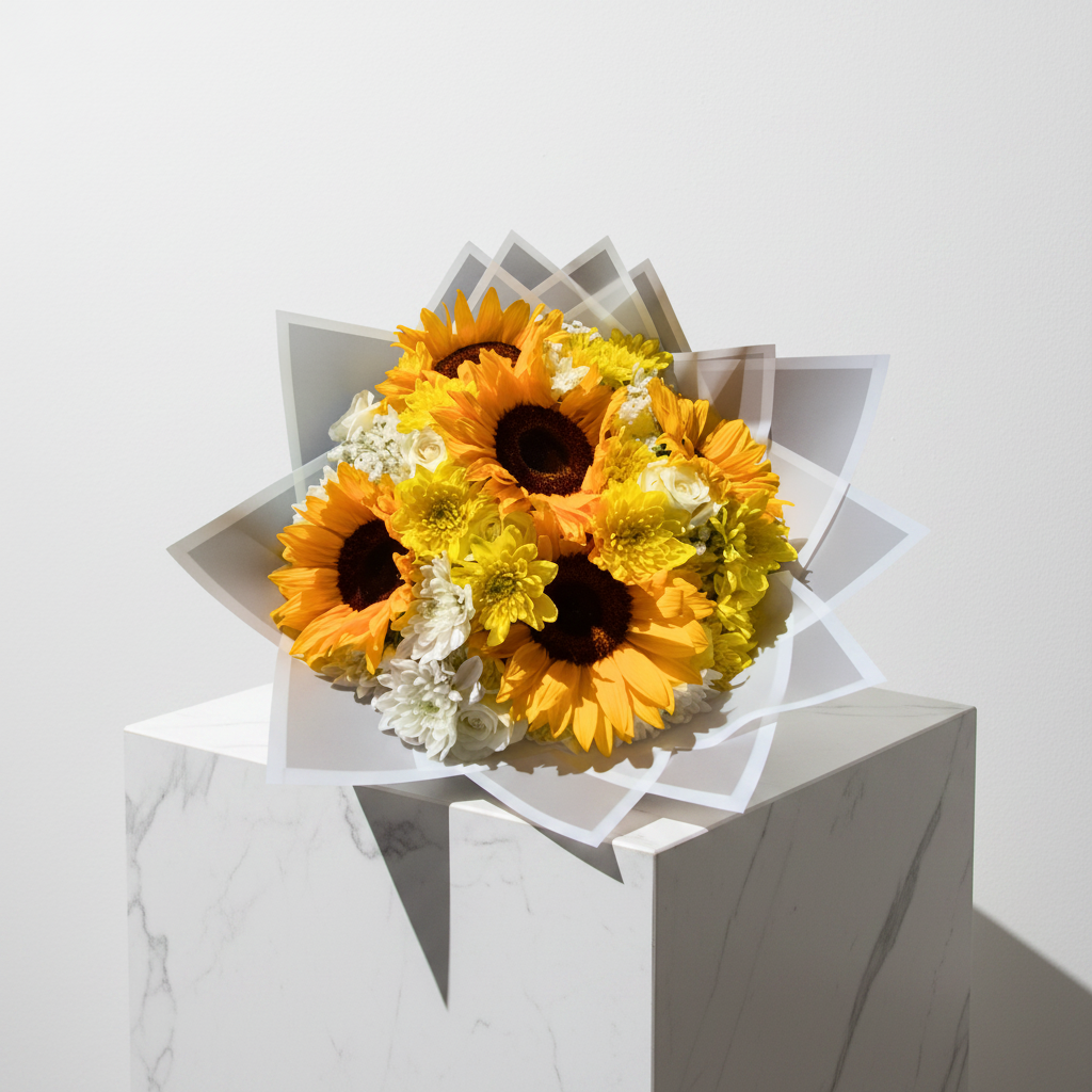 Colorful Hello Sunshine bouquet featuring vibrant mixed flowers in a lush arrangement, perfect for brightening any space.