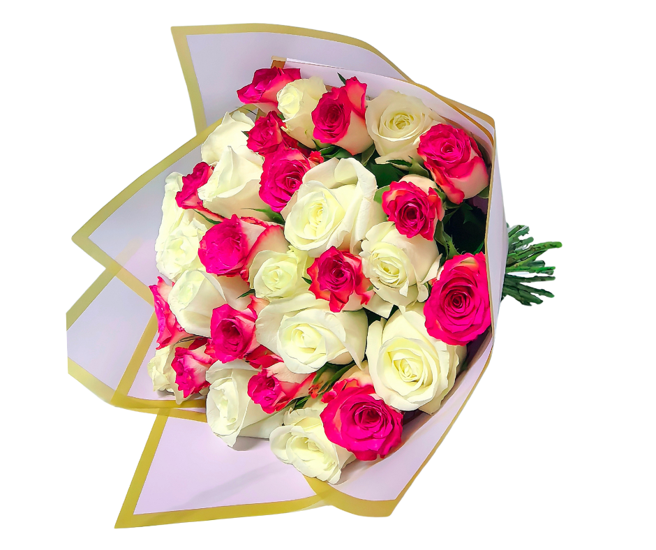 30 Pink and White Rose Arrangement - Jihaans Flower Emporium