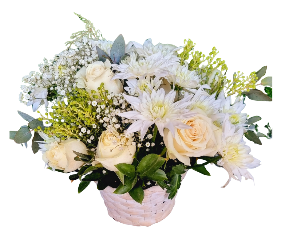 White Condolences Basket - Jihaans Flower Emporium