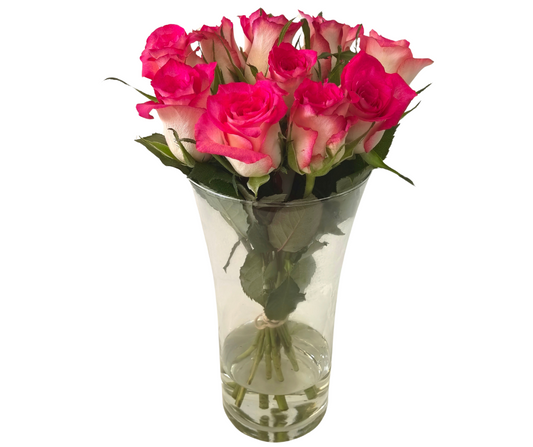 10 stem pink roses (with vase) - Jihaans Flower Emporium
