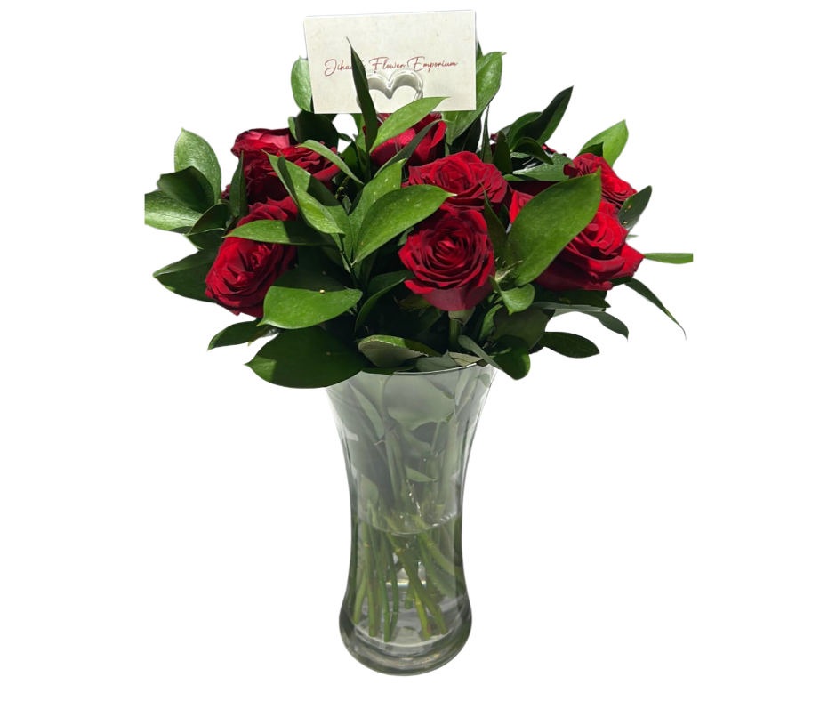 12 Red Roses Arrangement (with vase) - Jihaans Flower Emporium