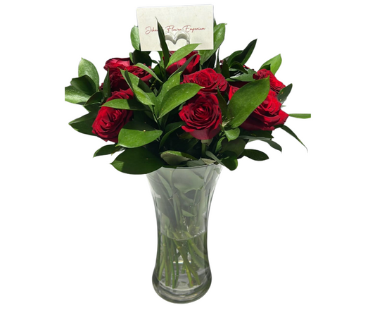 12 Red Roses Arrangement (with vase) - Jihaans Flower Emporium