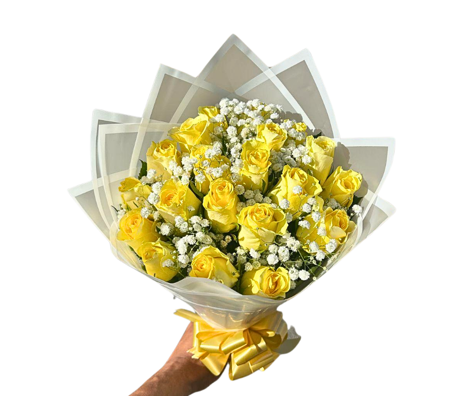 20 Stem Yellow Roses with Babies Breath - Jihaans Flower Emporium