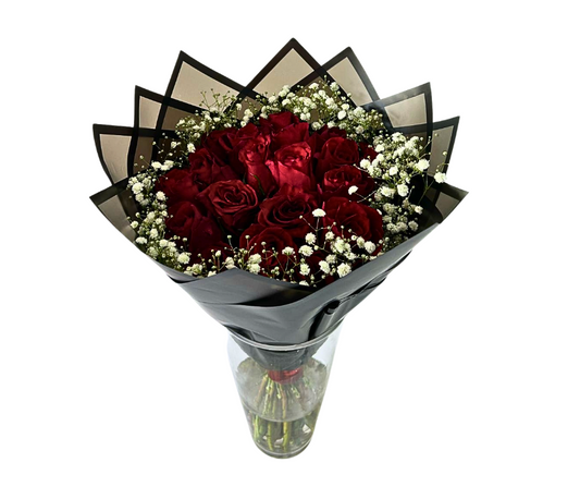 20 stem Red Roses with touches of babies breath (with vase) - Jihaans Flower Emporium