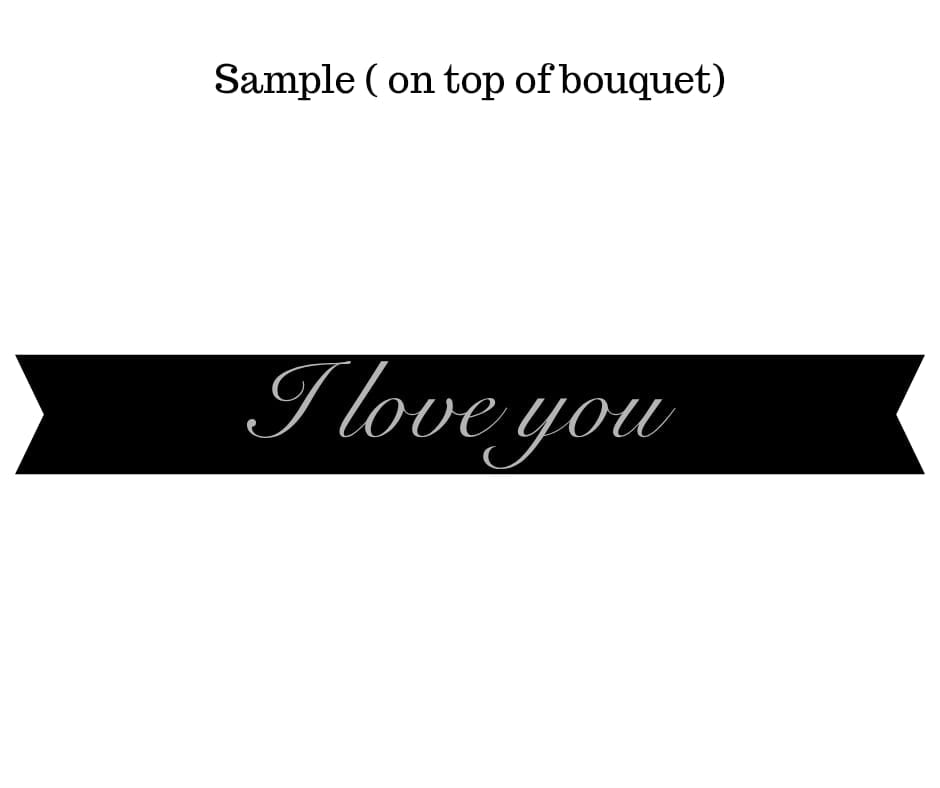 Personalized ribbon with floral design from Jihaans Flower Emporium, featuring elegant, custom-printed text on a decorative ribbon.