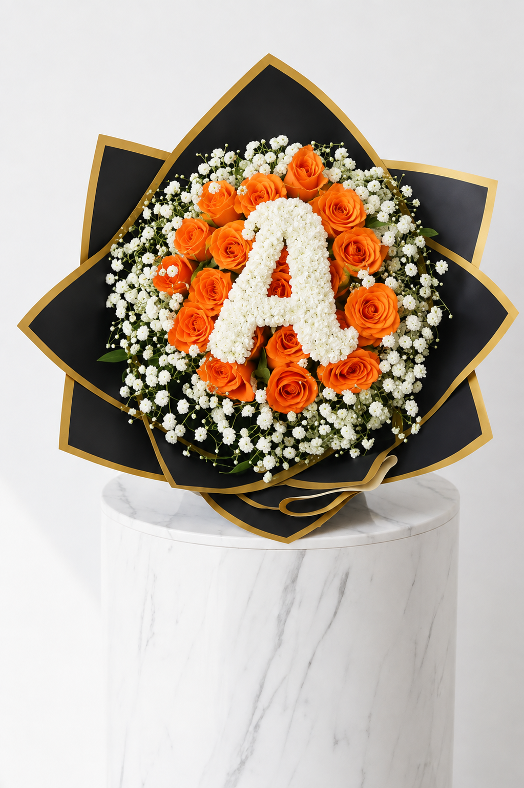 25-Stem Roses with Baby's Breath, Colour of Your Choice & One Letter