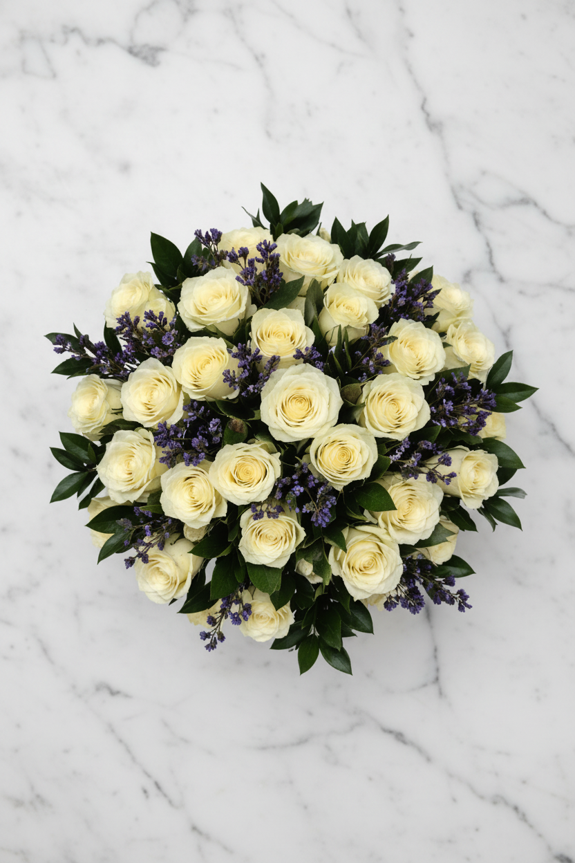 Large floral arrangement in a vase featuring fresh, colorful flowers, displayed in a clear glass vase.
