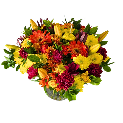 Sunset carnival Arrangement (with vase) - Jihaans Flower Emporium