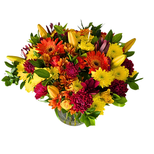 Sunset carnival Arrangement (with vase) - Jihaans Flower Emporium