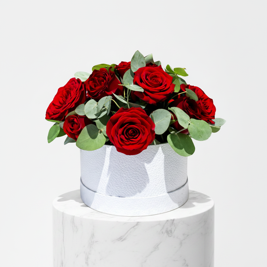 A bouquet of fresh red roses in a heart-shaped bucket with a "Will you be mine" message, perfect for romantic occasions.