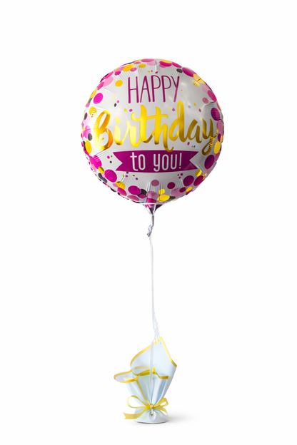 Colorful singular birthday balloon from My Store, round latex balloon with cheerful birthday design and vibrant colors.