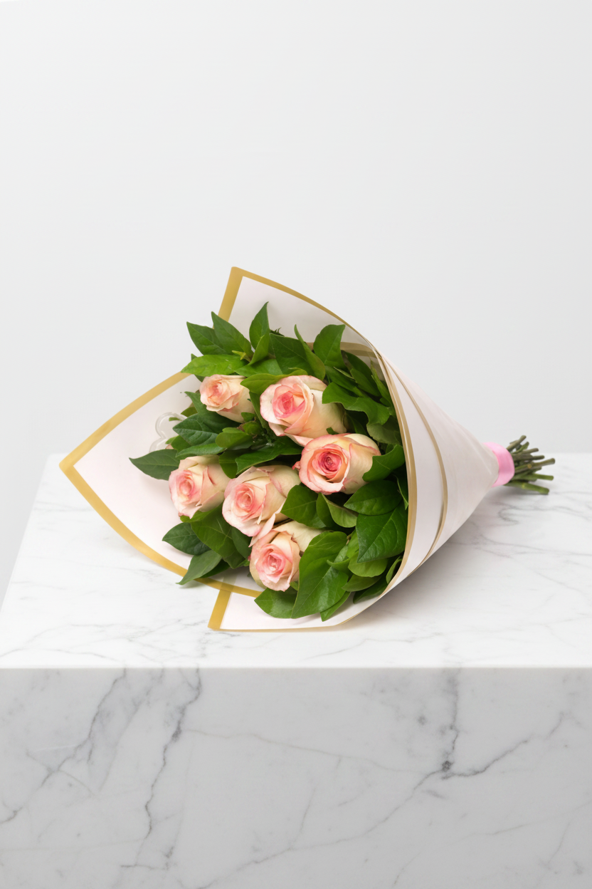 Ten stem variegated pink roses with lush greenery, fresh and vibrant, perfect for floral arrangements or gifting.